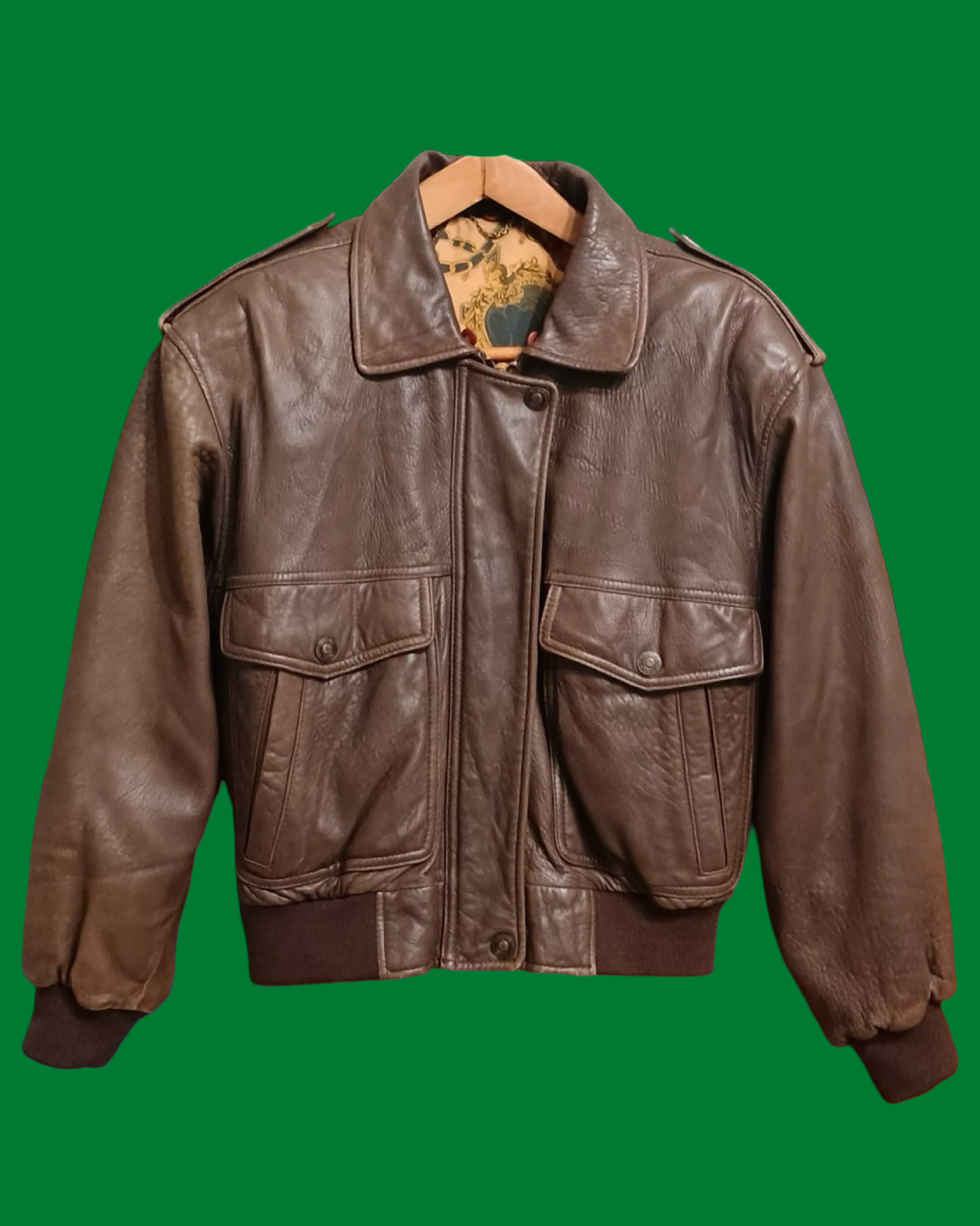 Vintage Brown Fantasy 90's Spring Leather Aviator Jacket Unisex Size M