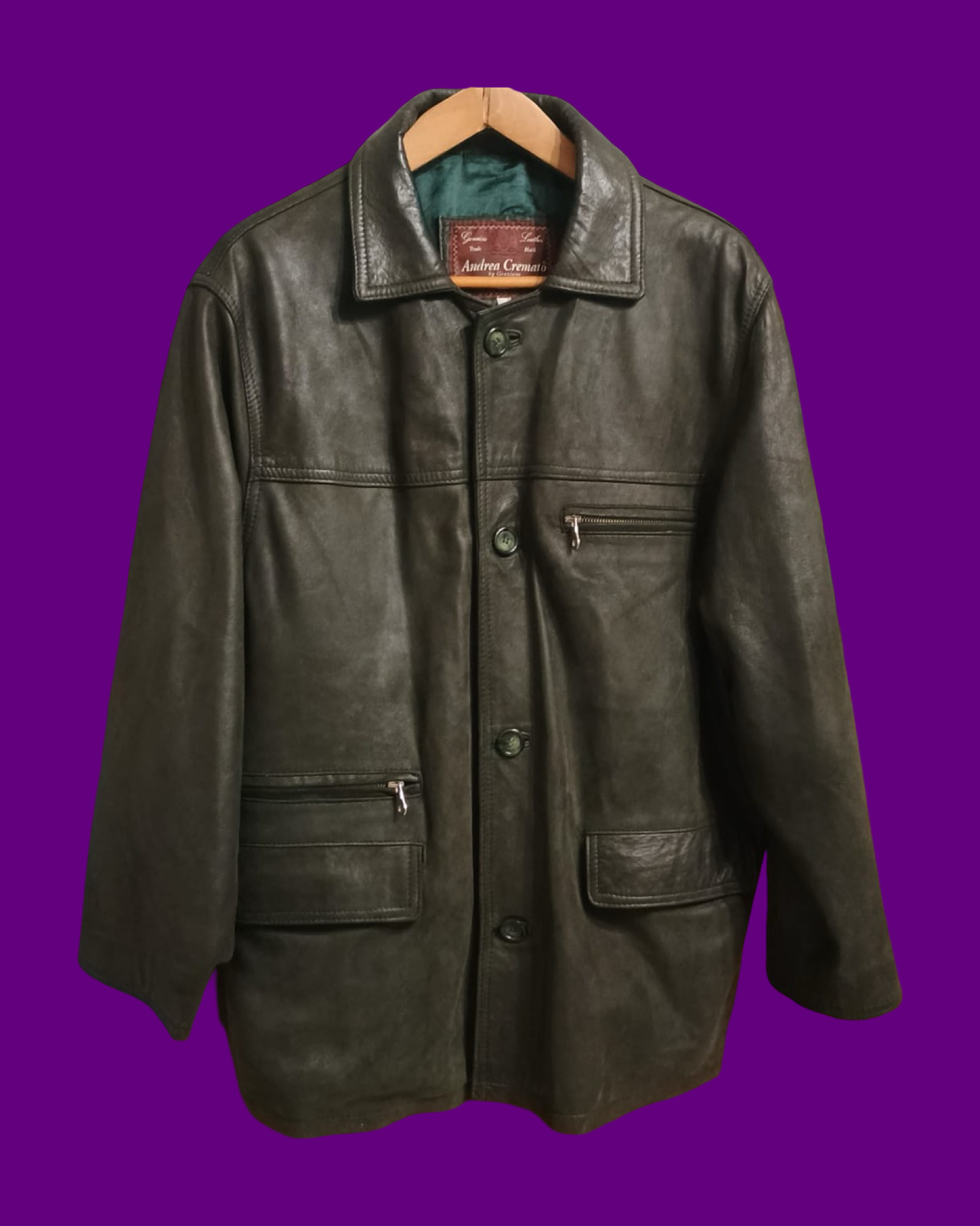 Vintage Green Fantasy 90's Spring Leather Jacket Unisex Size M