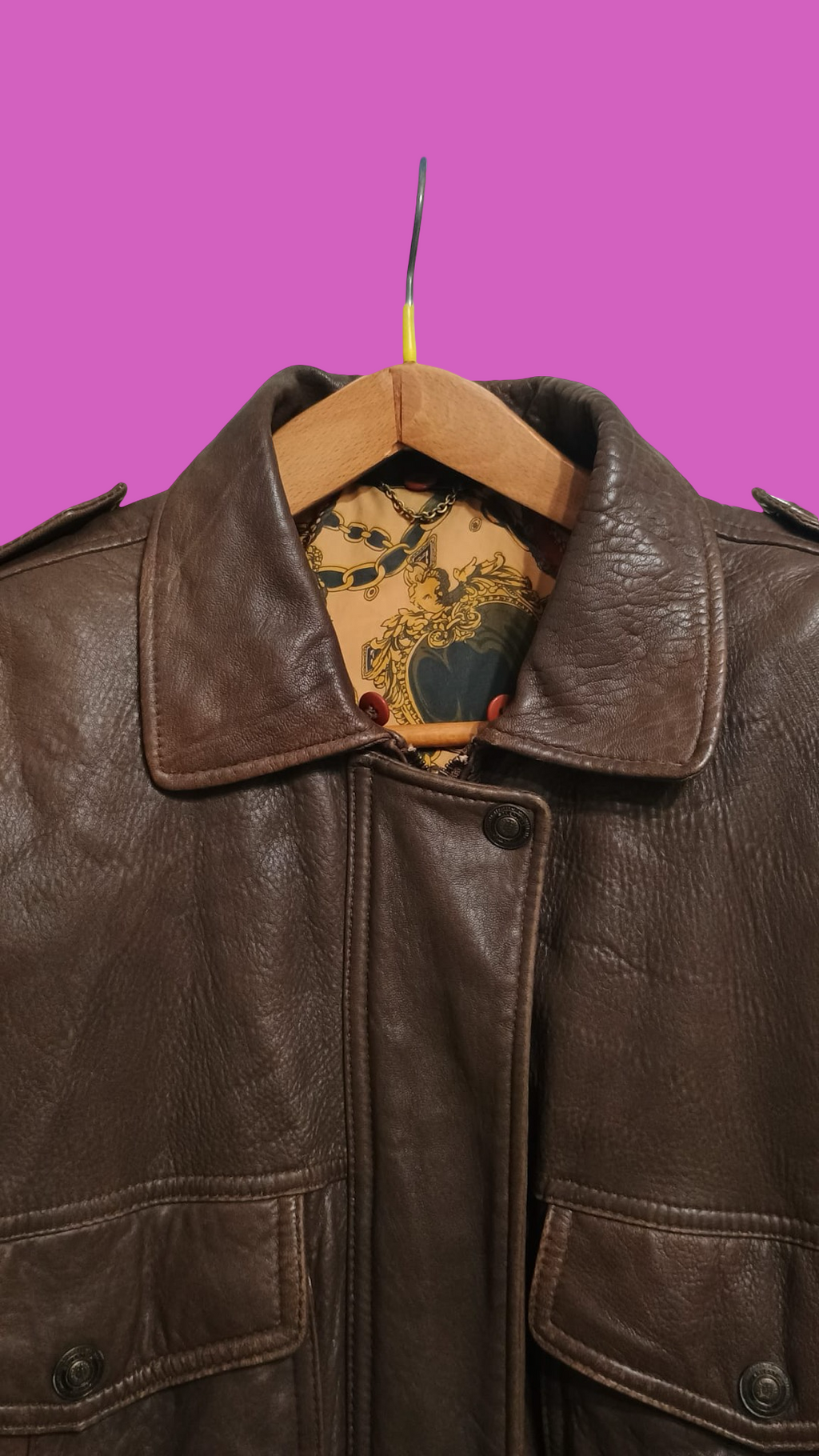 Vintage Brown Fantasy 90's Spring Leather Aviator Jacket Unisex Size M