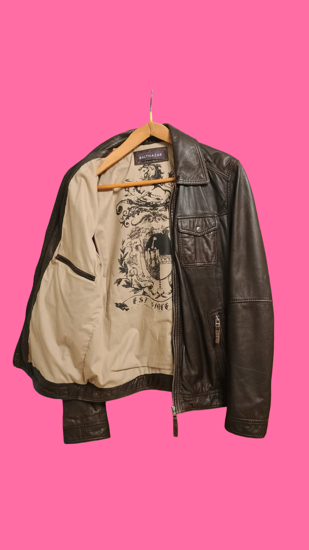 Vintage Brown 90's Spring Leather Jacket Unisex Size XL