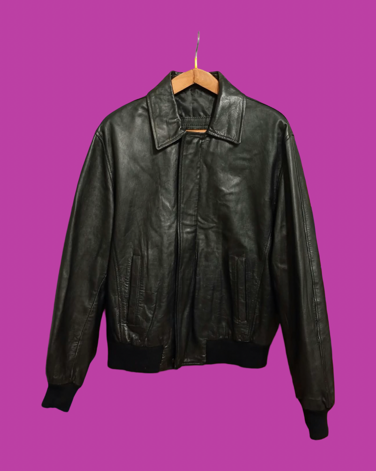 Vintage Black 90's Spring Leather Jacket Unisex Size L