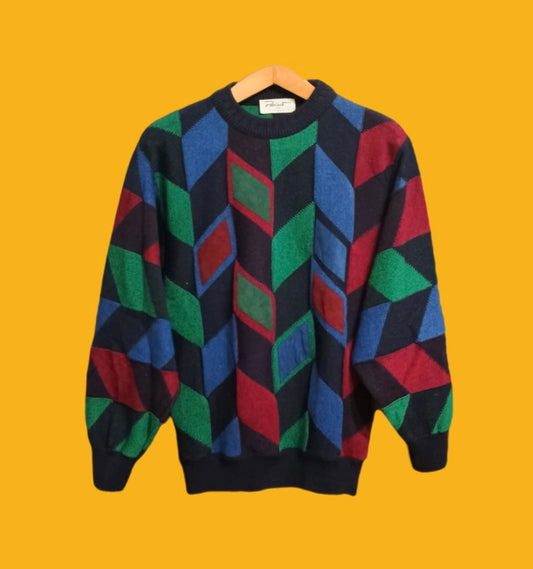 Maglione Vintage Multicolor A Fantasia Anni 90 Unisex Size M