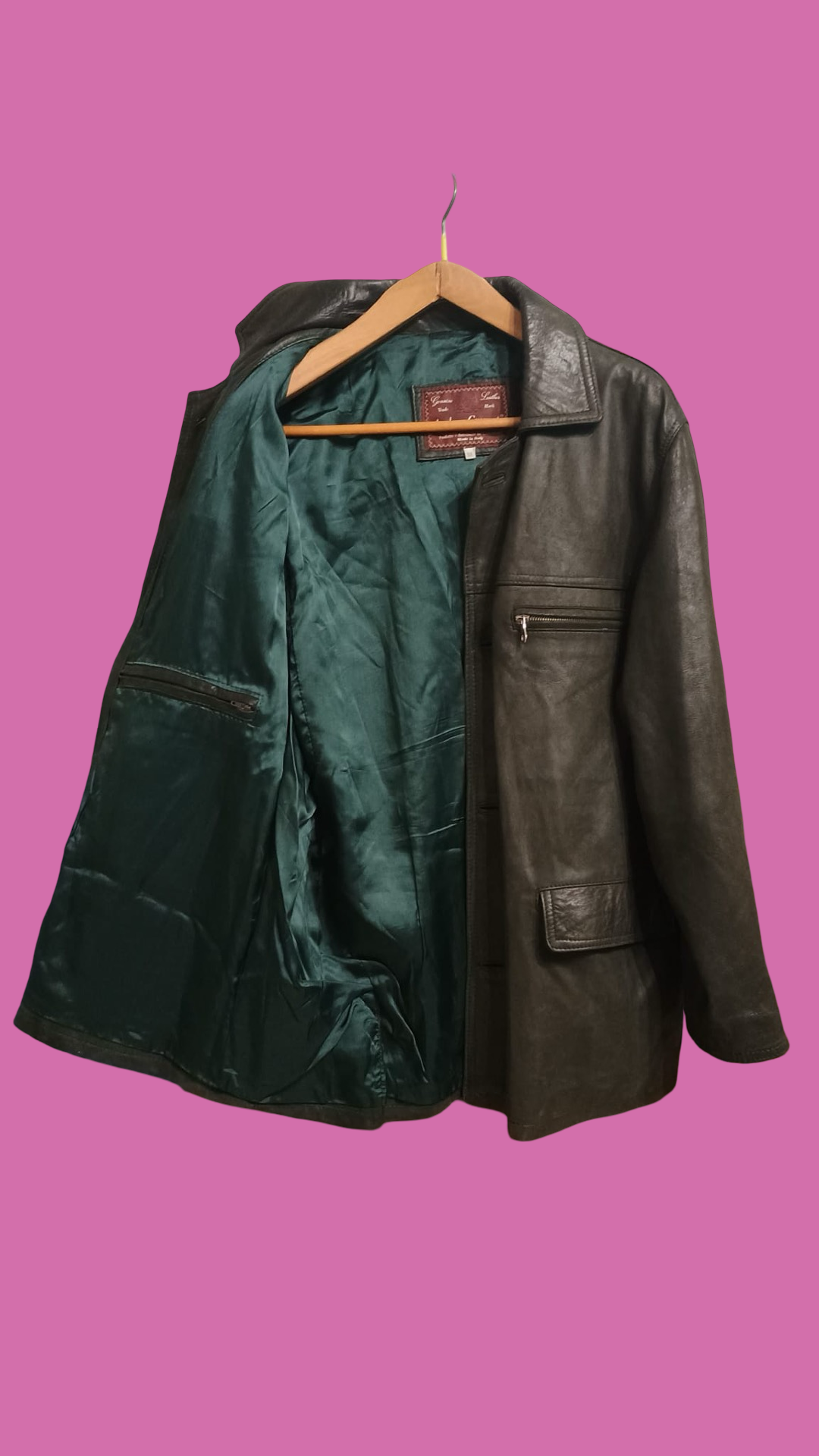 Vintage Green Fantasy 90's Spring Leather Jacket Unisex Size M