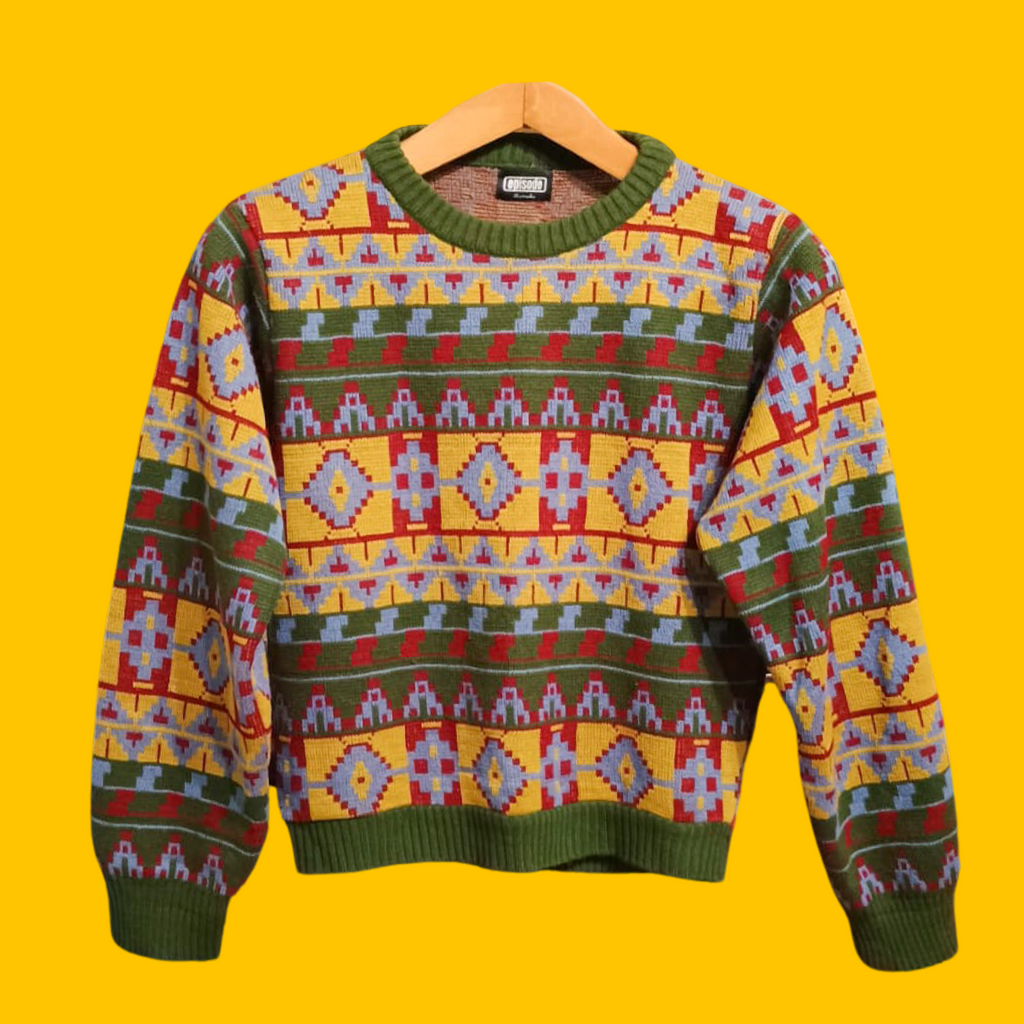 Maglione Vintage Multicolor A Fantasia Anni 90 Woman Size S