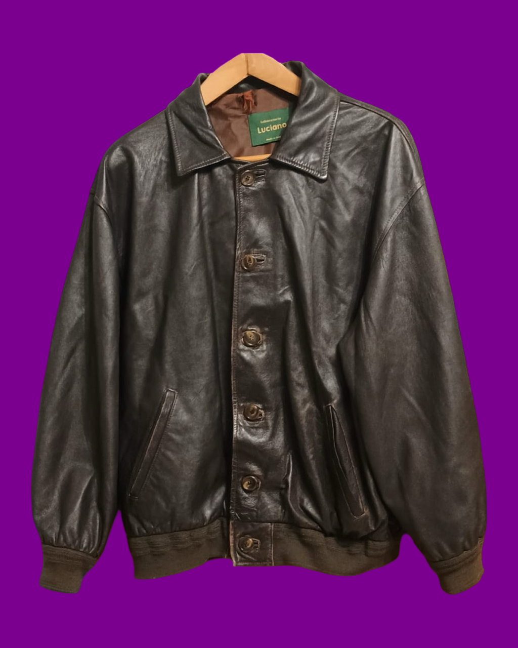 Vintage Brown Fantasy 90's Spring Leather Jacket Unisex Size L