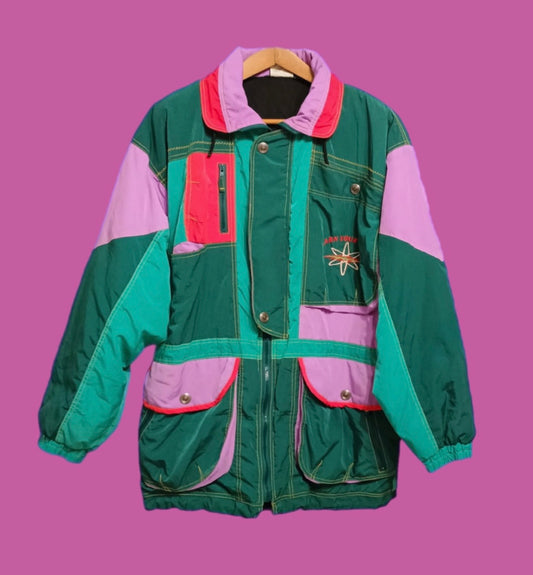 Felpa Vintage Multicolor A Fantasia Anni 90 Unisex Size L