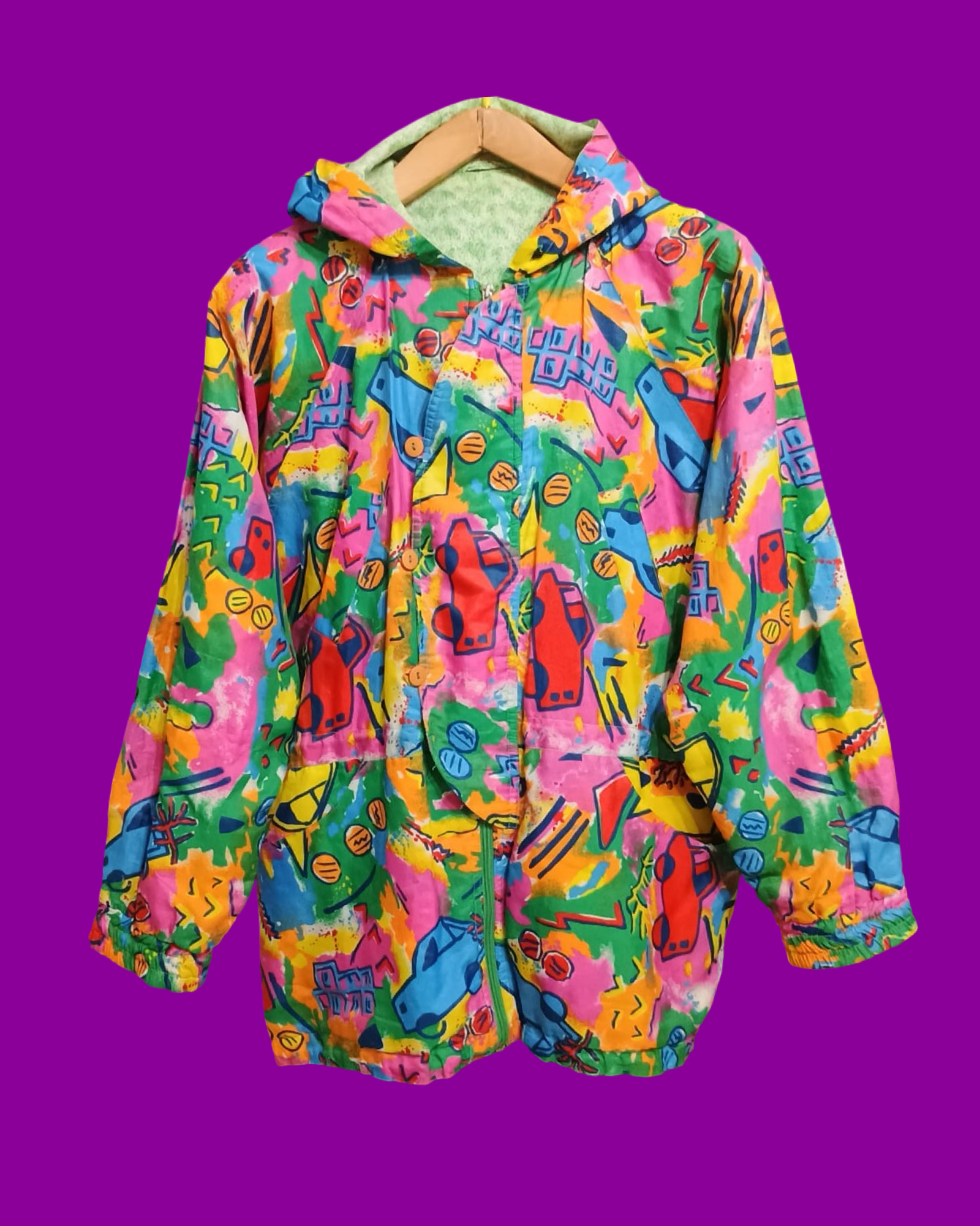 Vintage Multicolor Fantasy 90's Impermeabile Unisex Size M