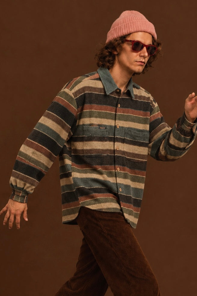 Vintage Brown 90's Spring Wool Shirt Jacket Unisex Size XL