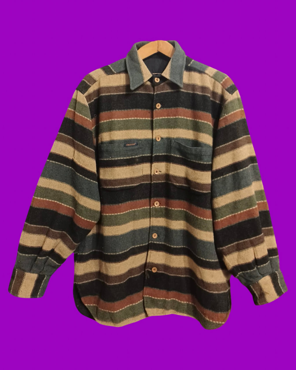 Vintage Brown 90's Spring Wool Shirt Jacket Unisex Size XL