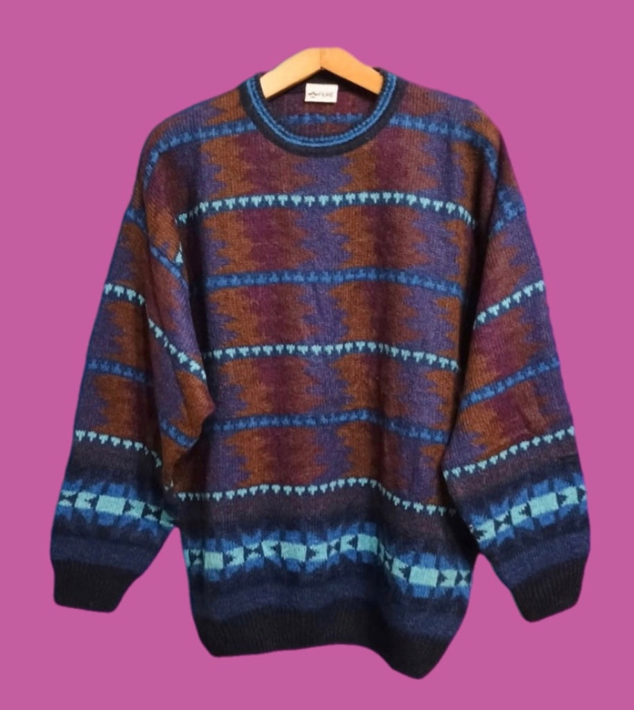 Maglione Vintage Multicolor A Fantasia Anni 90 Unisex Size XL