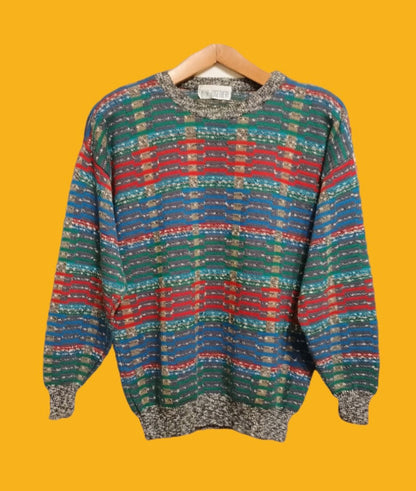 Maglione Vintage Multicolor A Fantasia Anni 90 Unisex Size M