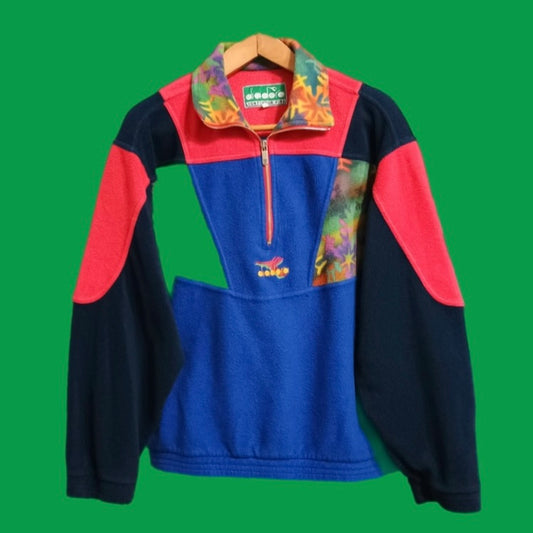 Sweatshirt Vintage Diadora Multicolor A Fantasia Anni 90 Unisex Size M