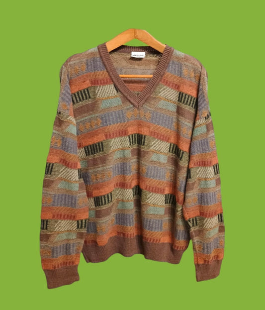 Maglione Vintage Multicolor A Fantasia Anni 90 Unisex Size M