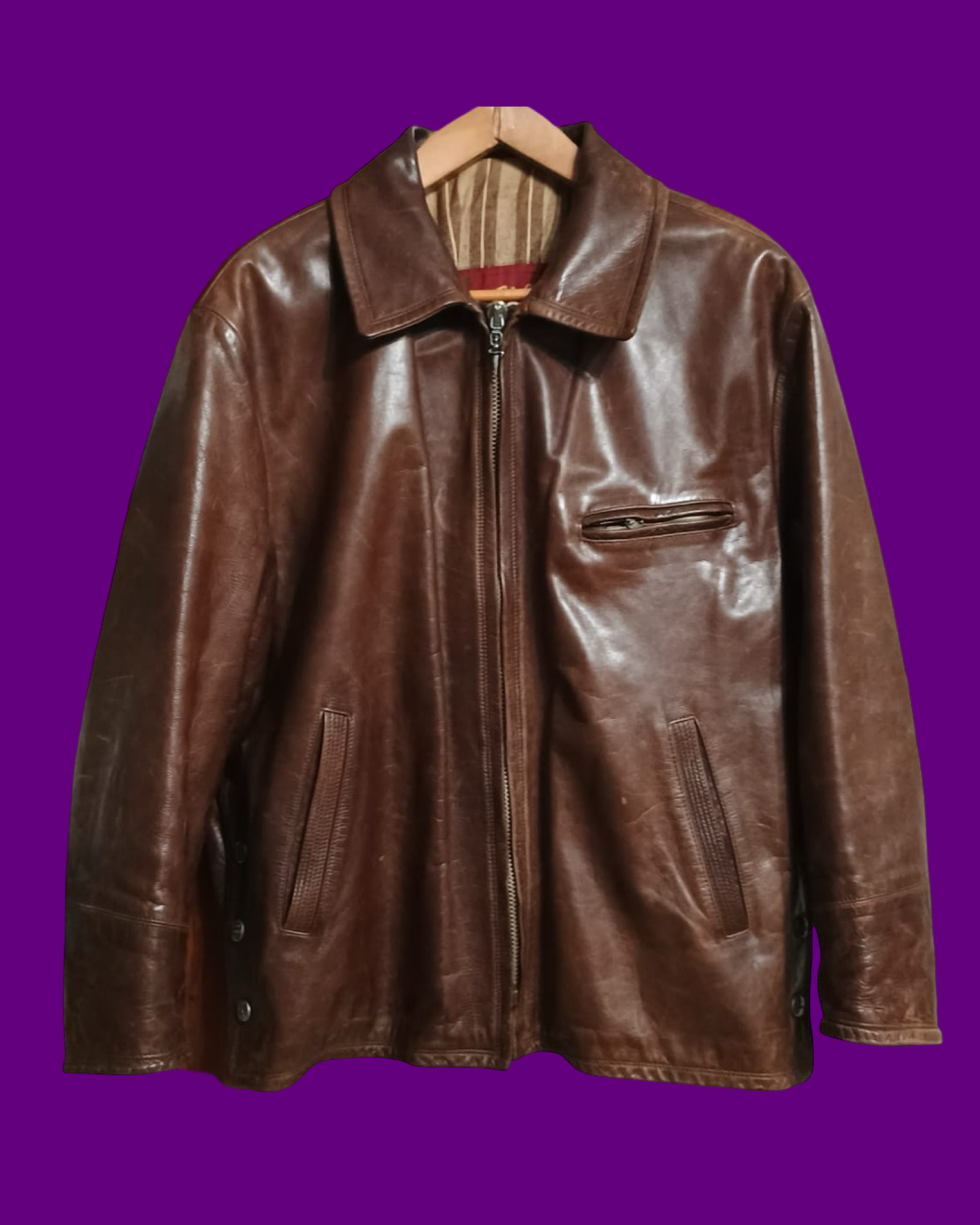 Vintage Brown Fantasy 90's Spring Leather Jacket Unisex Size M
