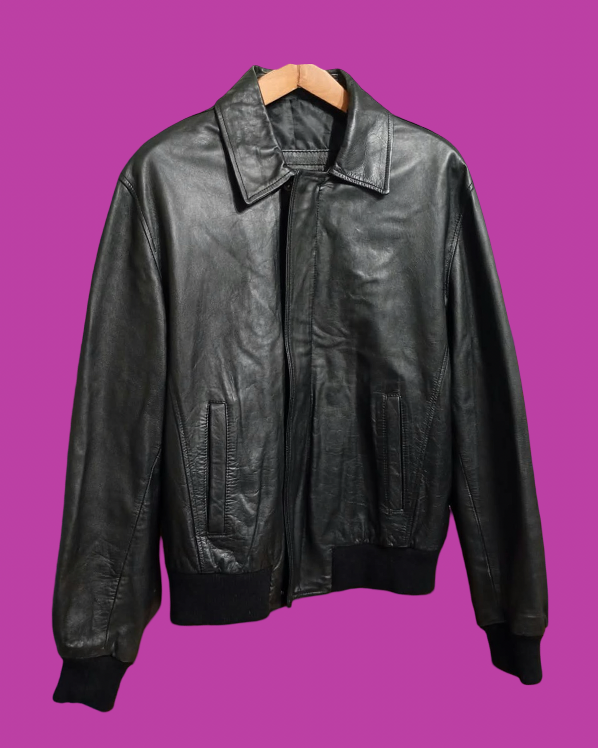 Vintage Black 90's Spring Leather Jacket Unisex Size L