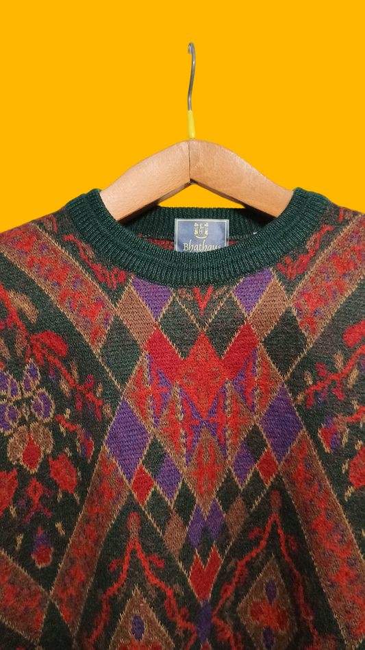 Maglione Vintage Multicolor A Fantasia Anni 90 Unisex Size S