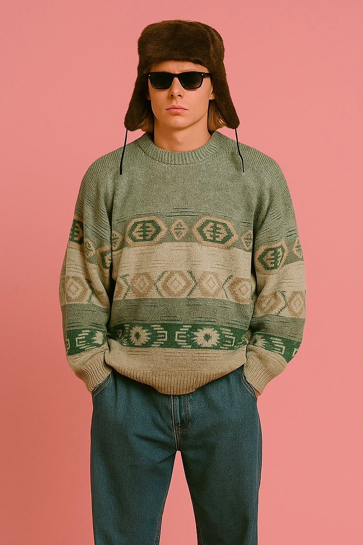 Maglione Vintage Multicolor A Fantasia Anni 90 Unisex Size XL