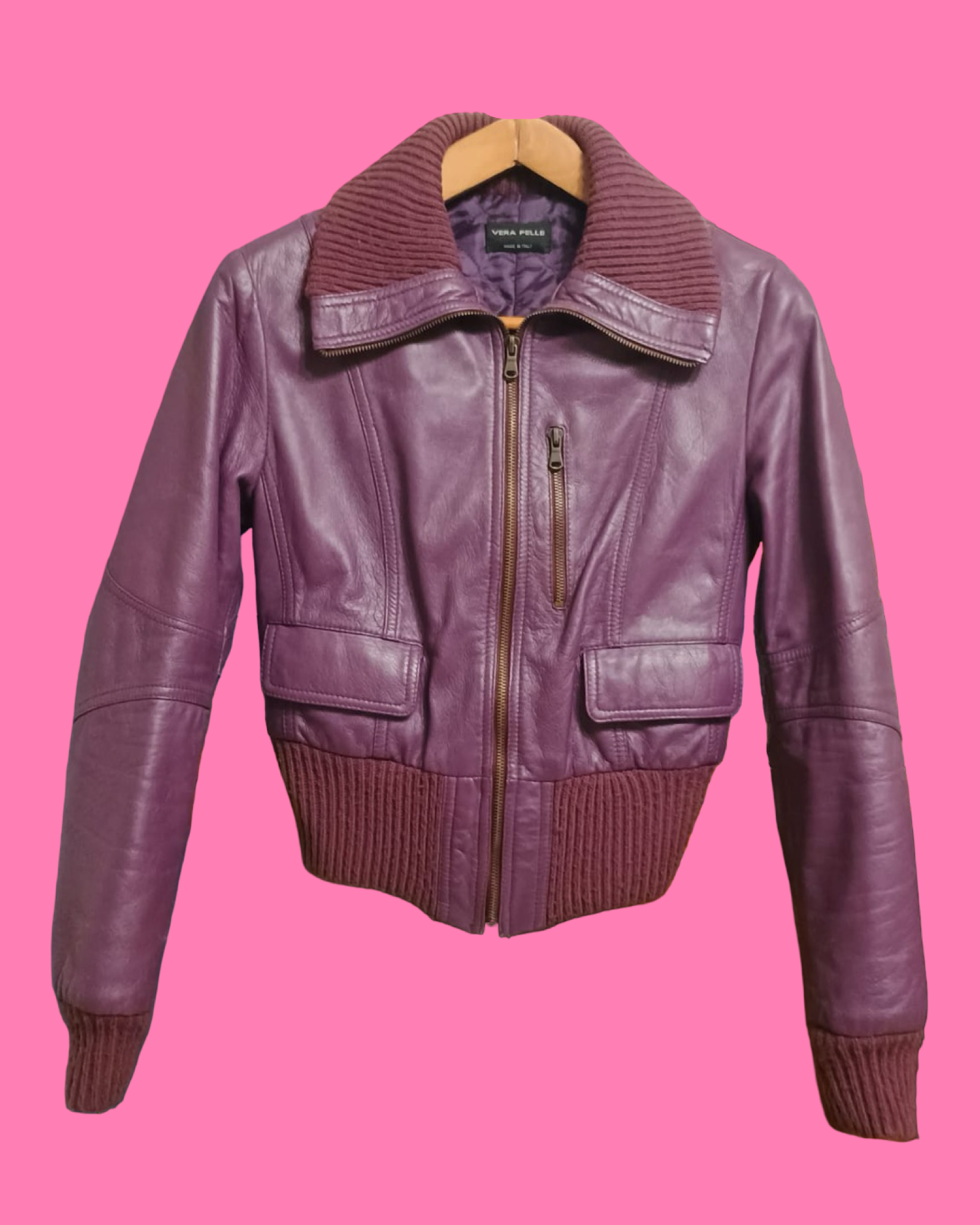 Vintage Bordeaux Spring Leather Jacket Woman Size S