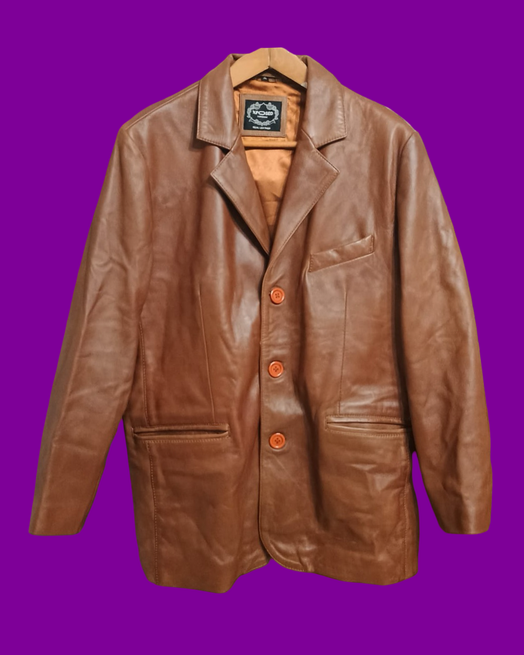 Vintage Brown 90's Spring Leather Jacket Unisex Size XL