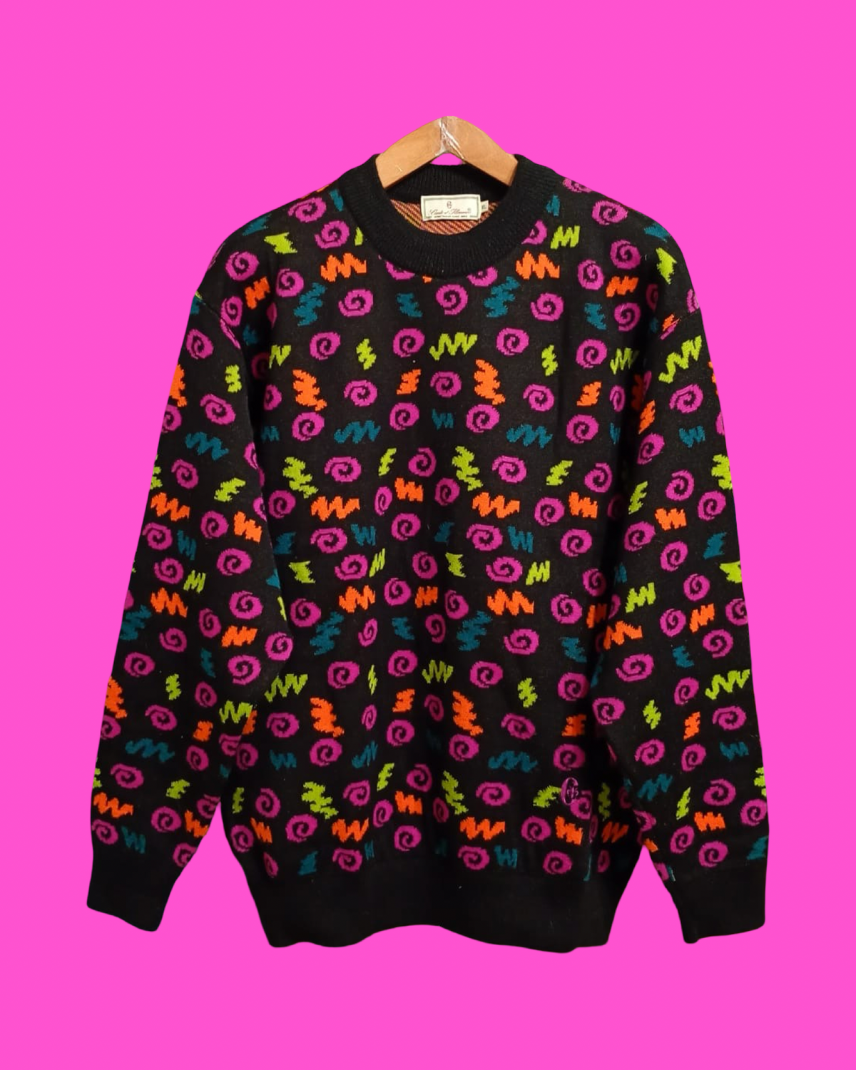 Vintage Multicolor Fantasy 90's Rare Wool Sweater Woman Size XL