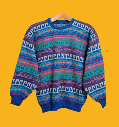 Maglione Vintage Multicolor A Fantasia Anni 90 Unisex Size S