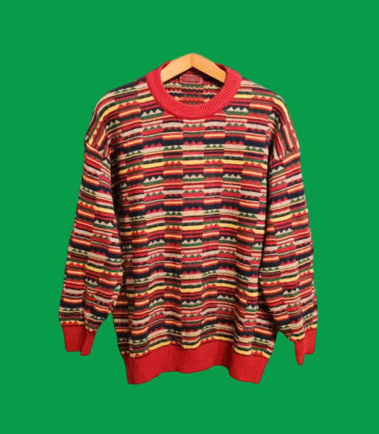 Maglione Vintage Multicolor A Fantasia Anni 90 Unisex Size XL