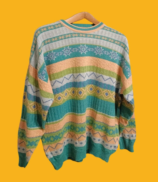 Maglione Vintage Multicolor A Fantasia Anni 90 Unisex Size XL