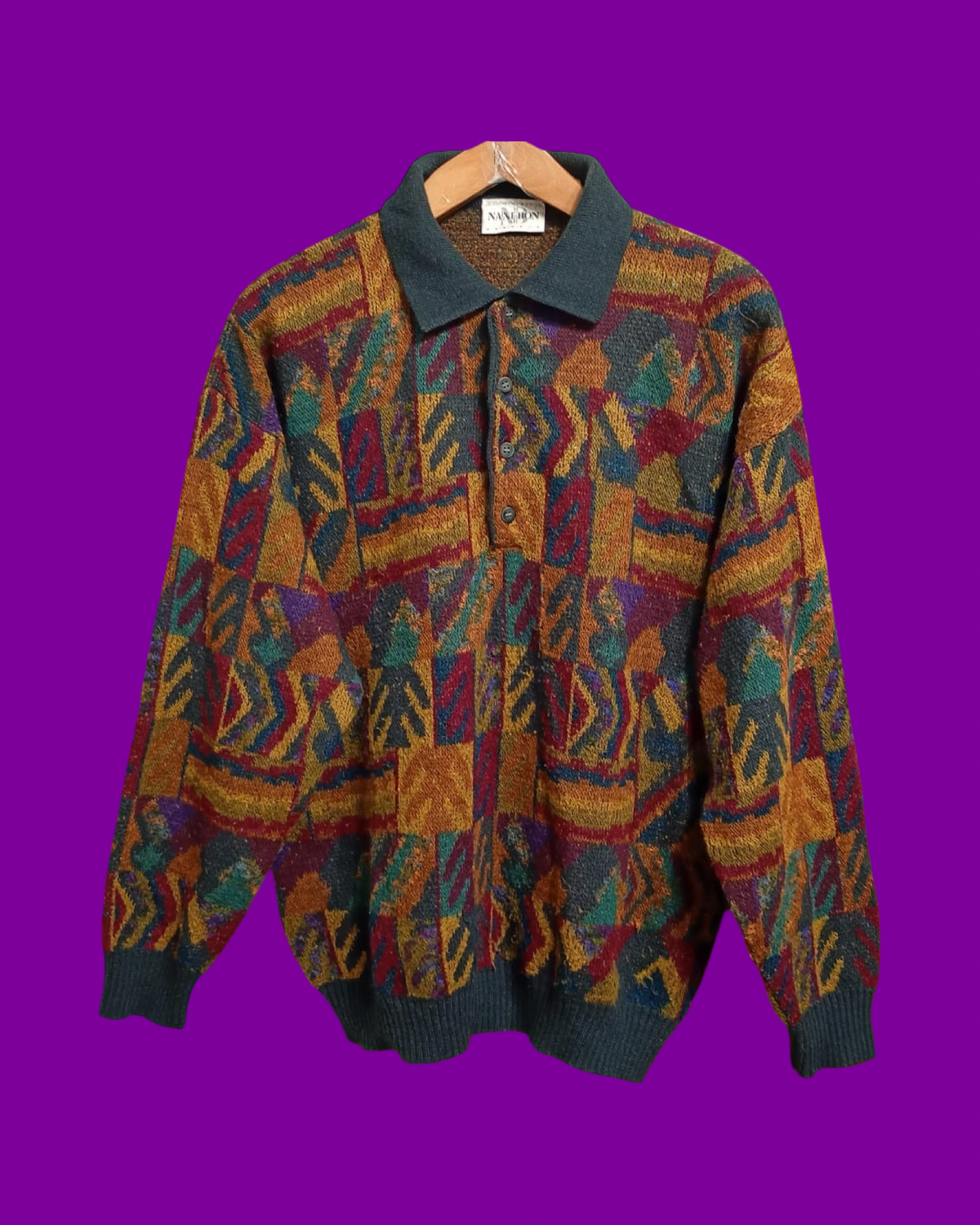 Vintage Multicolor Fantasy 90's Rare Wool Sweater Unisex Size L