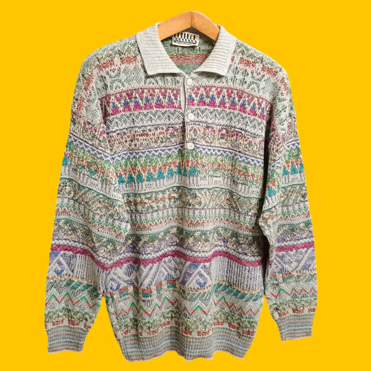 Maglione Vintage Multicolor A Fantasia Anni 90 Unisex Size XL