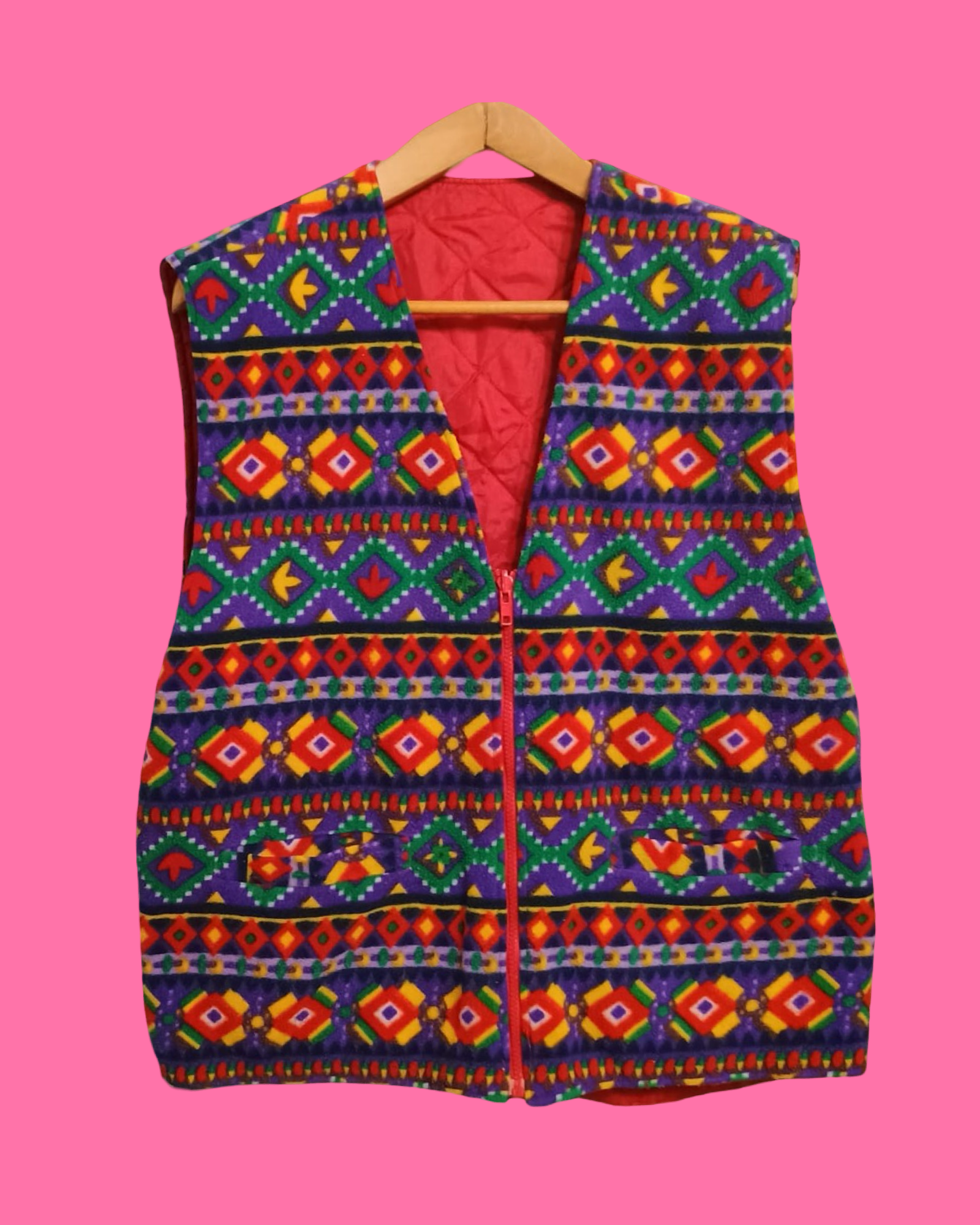 Vintage Multicolor Fantasy 90's Pile Gilet Unisex Size L