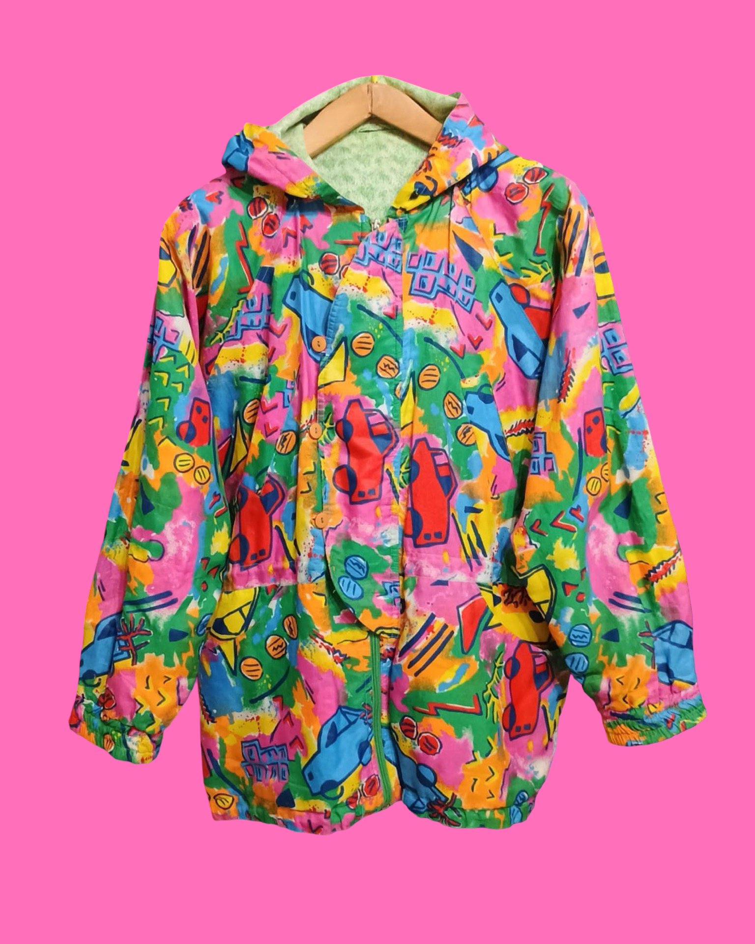 Vintage Multicolor Fantasy 90's Impermeabile Unisex Size M