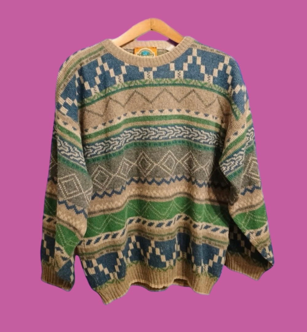 Maglione Vintage Multicolor A Fantasia Anni 90 Unisex Size L
