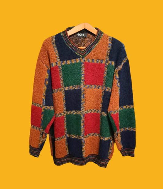 Maglione Vintage Multicolor A Fantasia Anni 90 Unisex Size XL