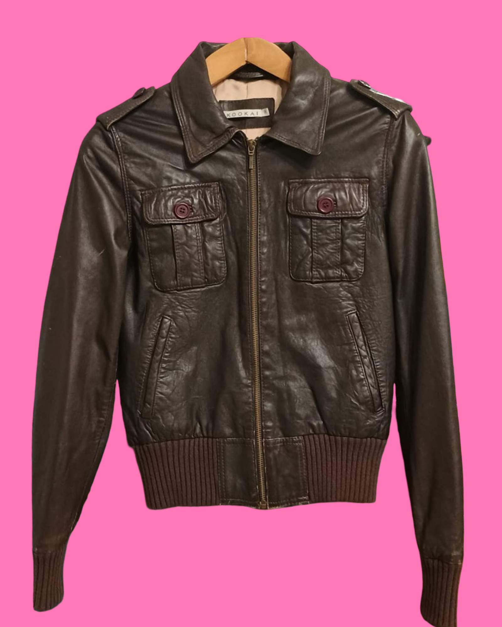 Vintage Brown 90's Spring Leather Jacket Woman Size S