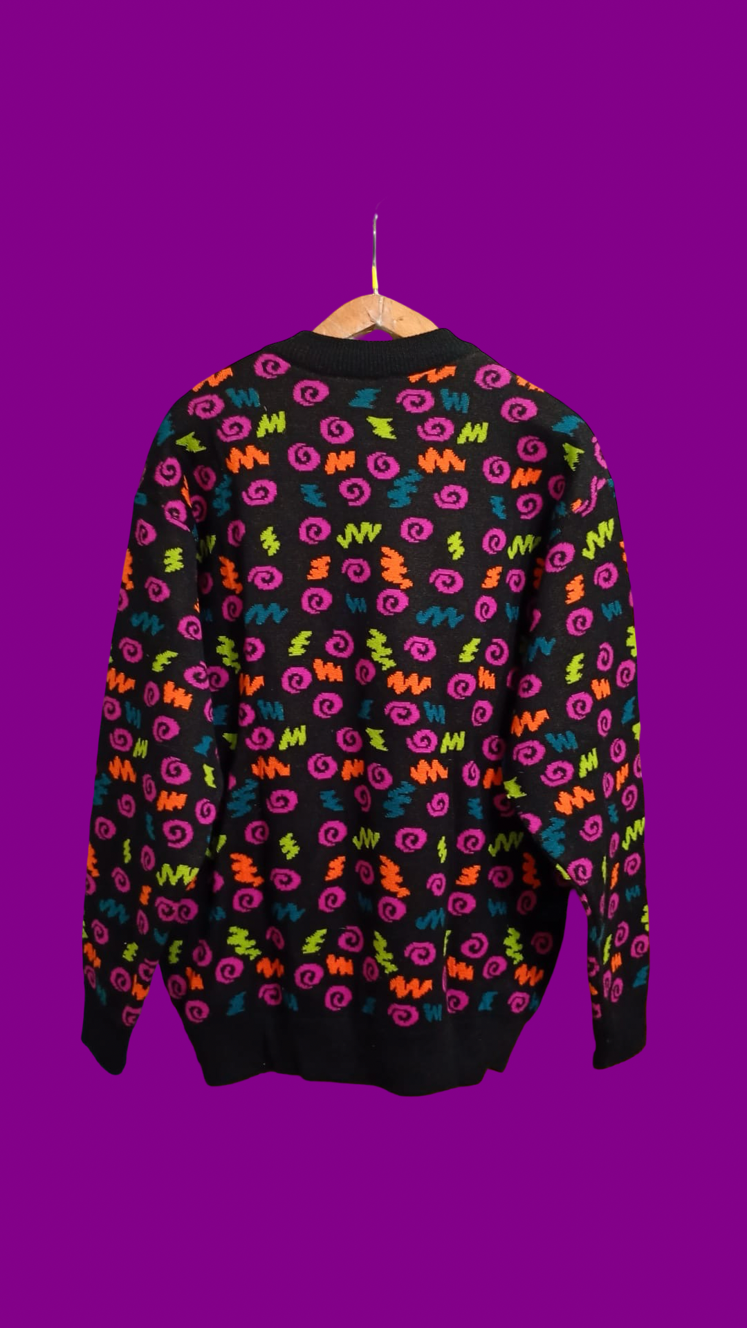 Vintage Multicolor Fantasy 90's Rare Wool Sweater Woman Size XL