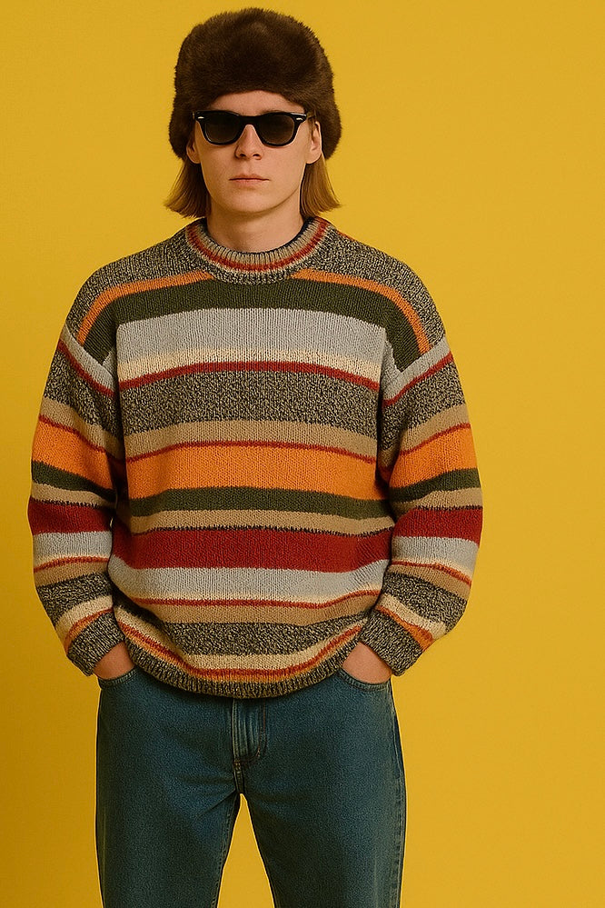 Maglione Vintage Multicolor A Fantasia Anni 90 Unisex Size XL