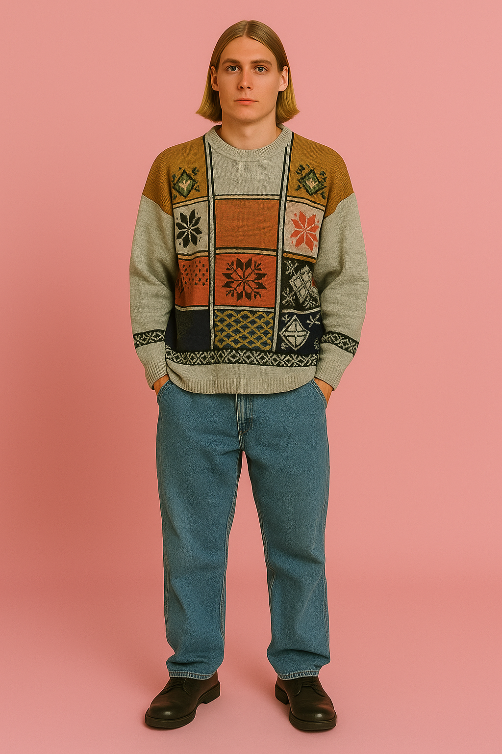 Maglione Vintage Multicolor A Fantasia Anni 90 Unisex Size M