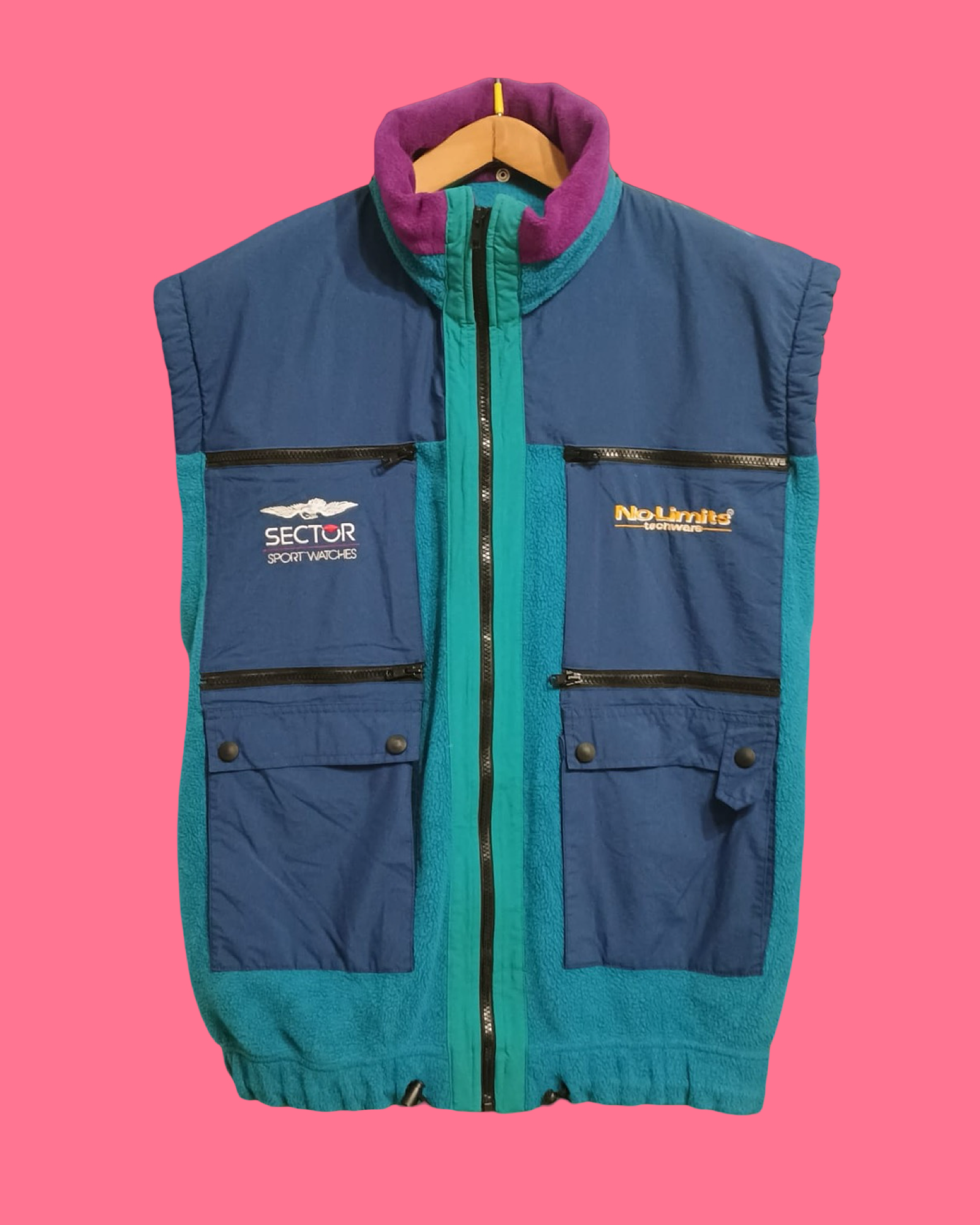 Vintage Multicolor Fantasy 90's Pile Gilet Unisex Size L