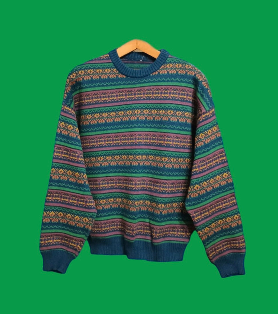 Maglione Vintage Multicolor A Fantasia Anni 90 Unisex Size L