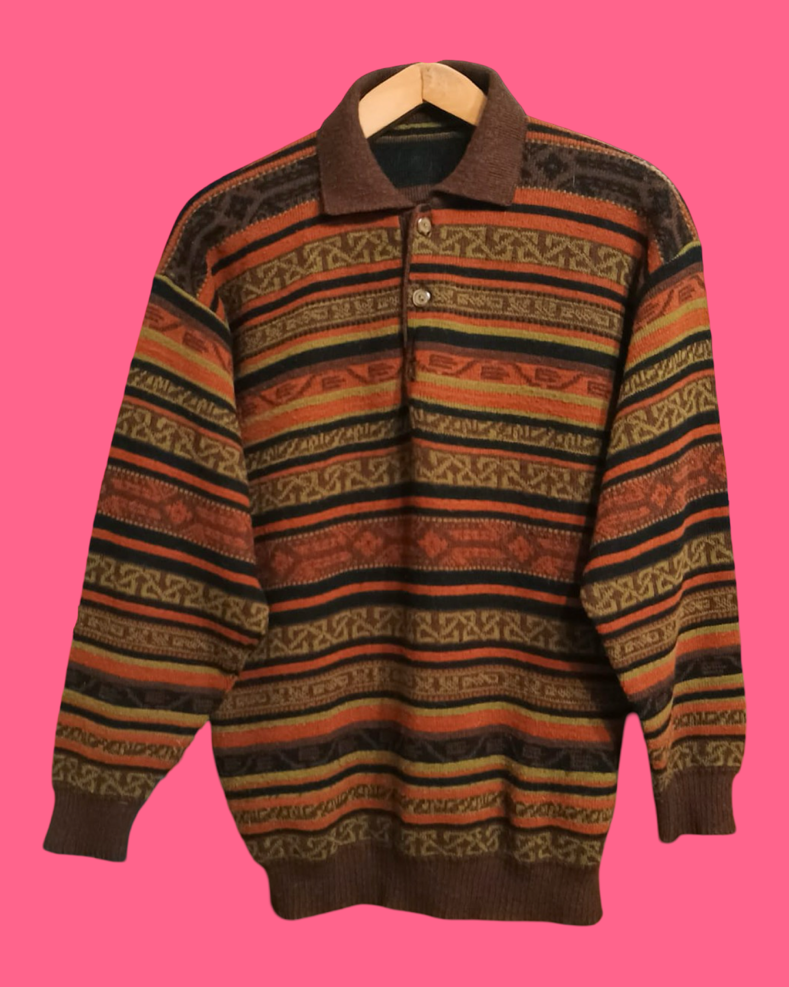 Vintage Multicolor Fantasy 90's Wool Sweater Unisex Size L
