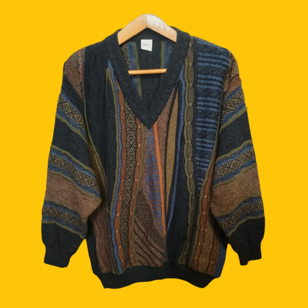 Maglione Vintage Multicolor A Fantasia Anni 90 Unisex Size L