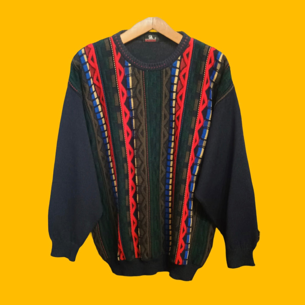 Maglione Vintage Multicolor A Fantasia Anni 90 Unisex Size XL