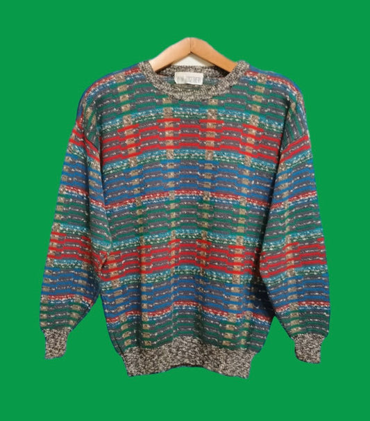 Maglione Vintage Multicolor A Fantasia Anni 90 Unisex Size M