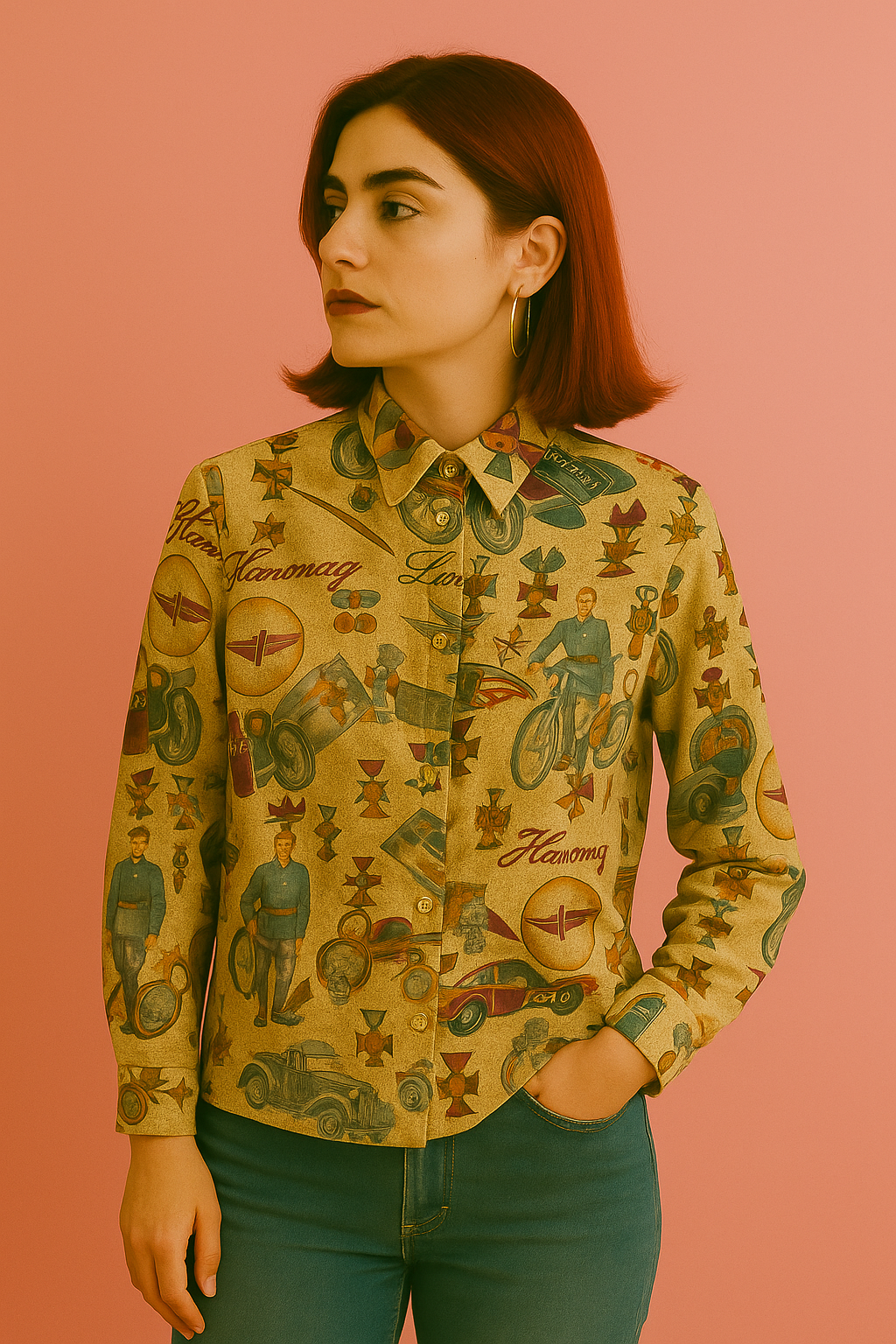 Camicia Donna Fantasia Vintage Multicolor Maniche Lunghe Taglia M