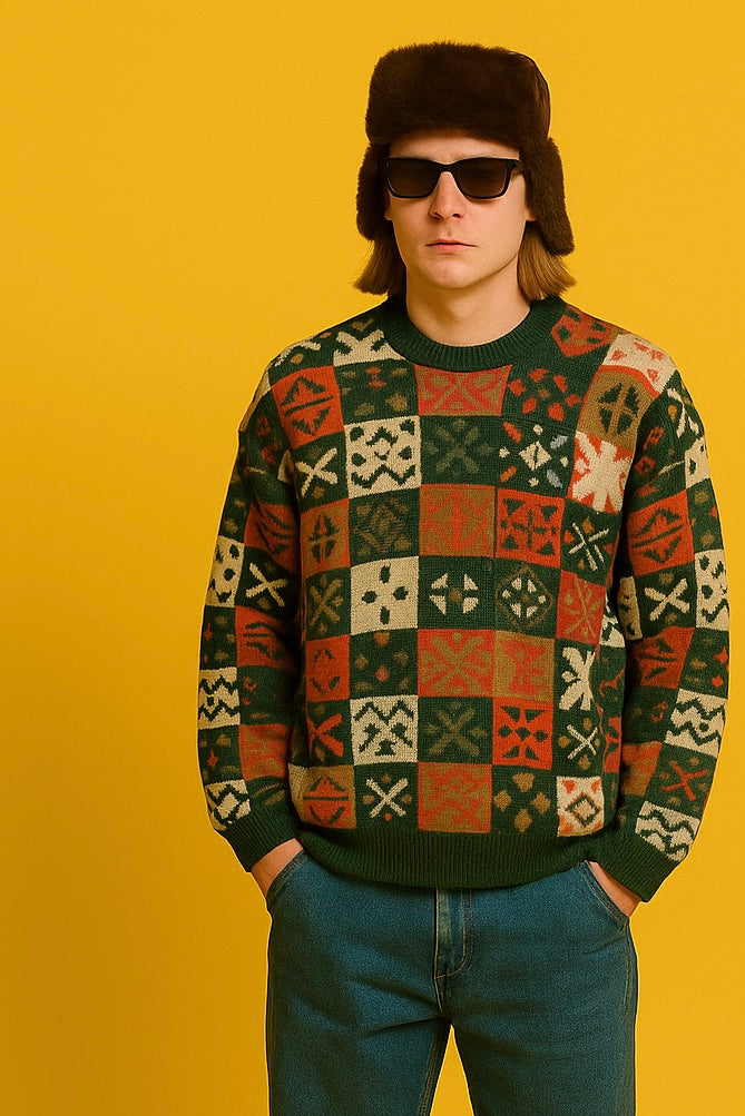 Maglione Vintage Multicolor A Fantasia Anni 90 Unisex Size XL