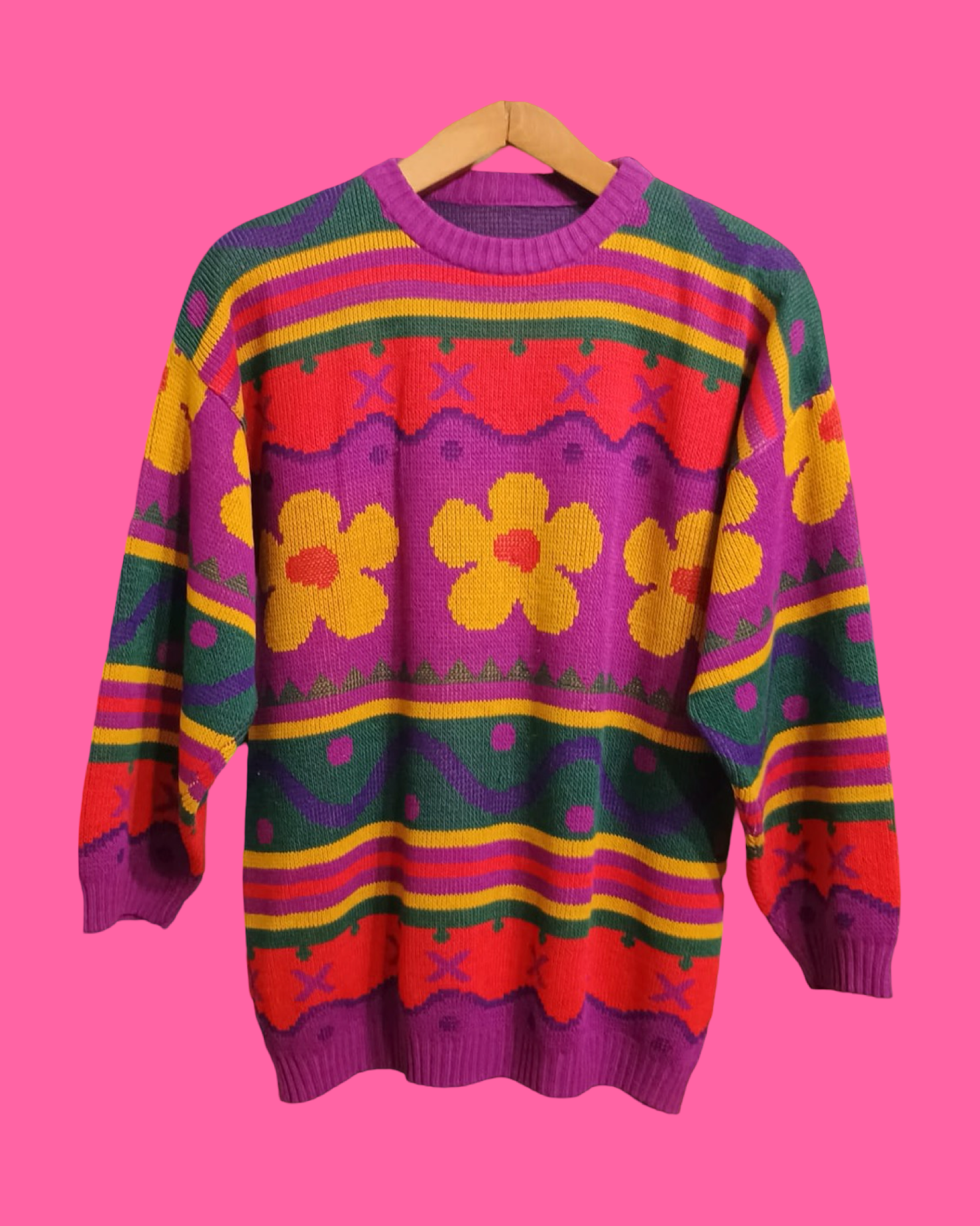 Vintage Multicolor Fantasy 90's Sweater Woman Size XL