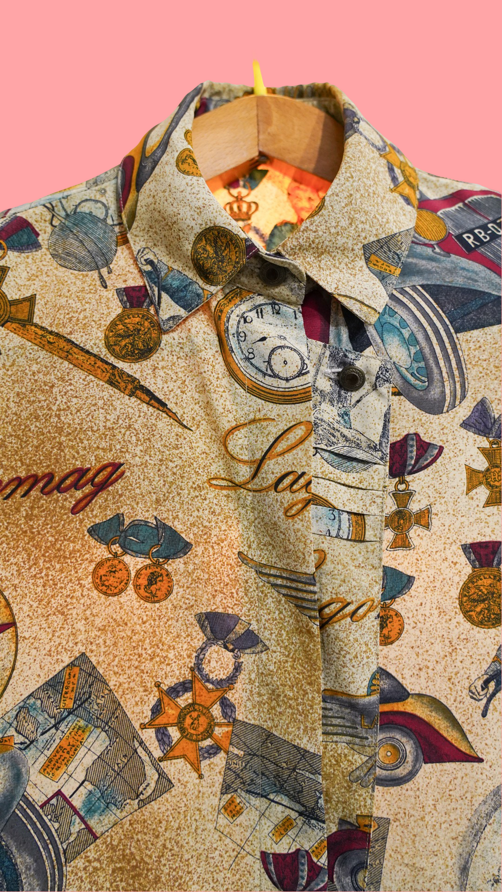 Vintage Multicolor Fantasy Pattern Shirt Long Sleeves Woman Size M