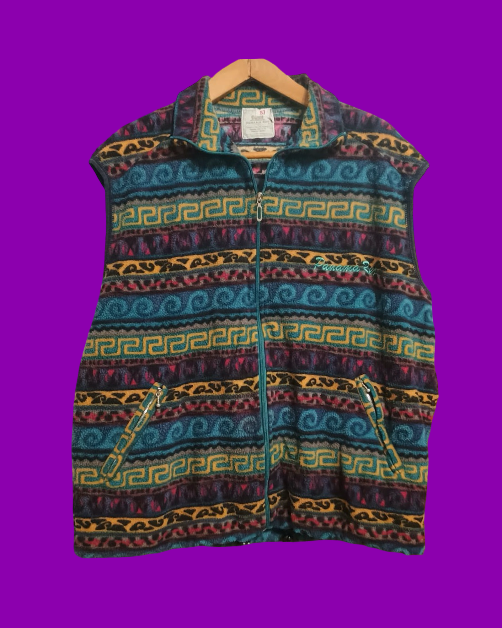 Vintage Multicolor Fantasy 90's Fleece Gilet Unisex Size L