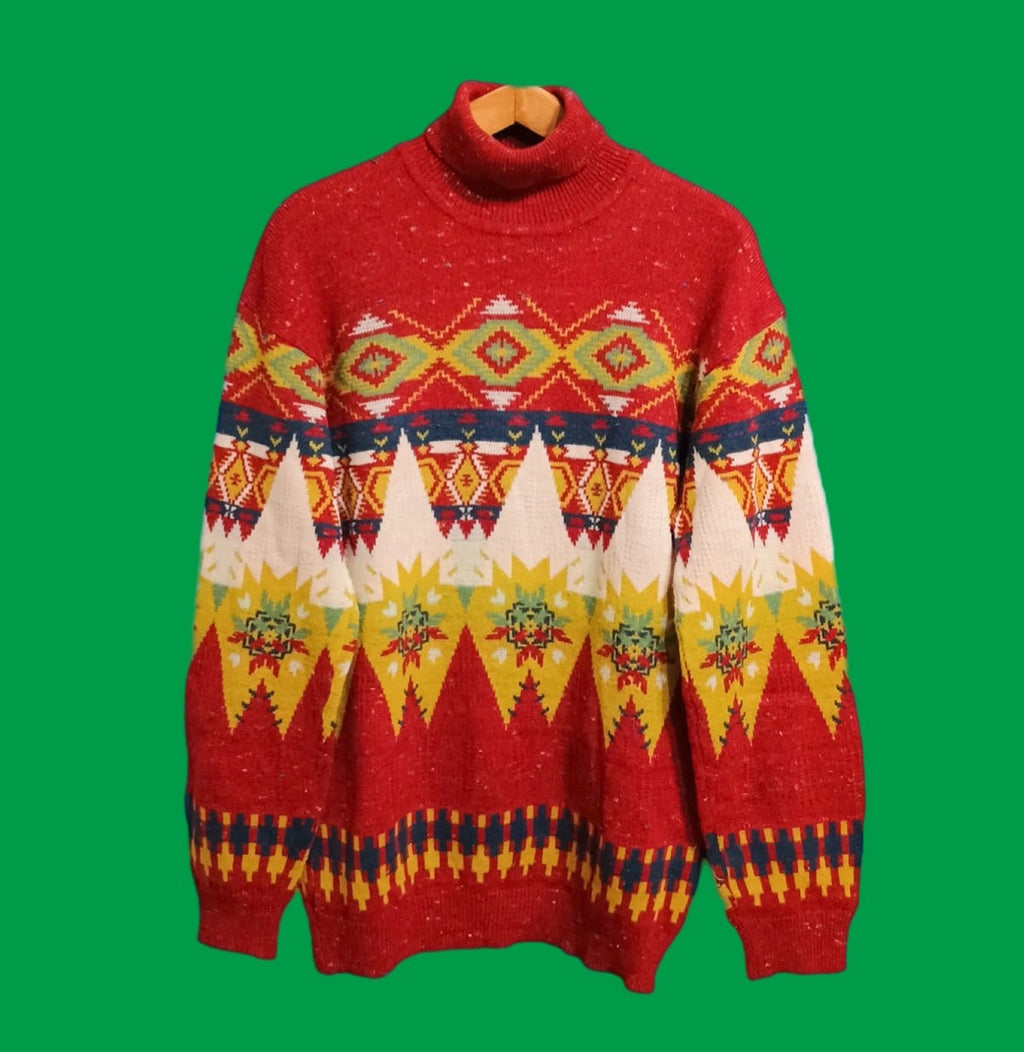 Maglione Vintage Multicolor A Fantasia Anni 90 Unisex Size L