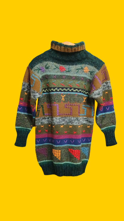 Maglione Vintage Multicolor A Fantasia Anni 90 Woman Size L